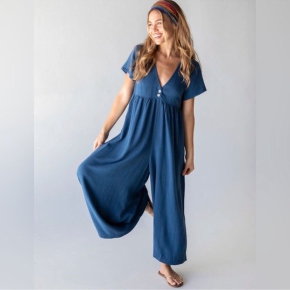 Natural Life Avery Linen Blend Jumpsuit Wide Leg Indigo Excellent Size XS - Picture 2 of 8